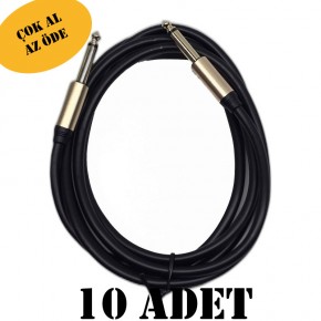 10 ADET Chester 1.8 Metre 6.3mm Gitar Jak Kablosu - Profesyonel Enstrüman ve Amfi Ses Bağlantı Kablosu