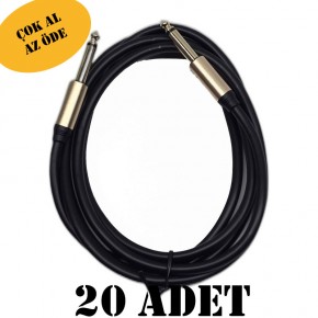 20 ADET Chester 1.8 Metre 6.3mm Gitar Jak Kablosu - Profesyonel Enstrüman ve Amfi Ses Bağlantı Kablosu