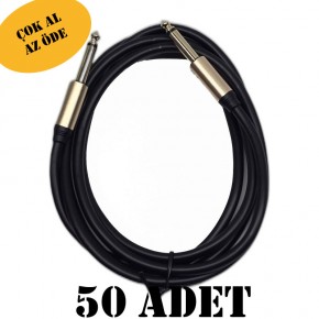 50 ADET Chester 1.8 Metre 6.3mm Gitar Jak Kablosu - Profesyonel Enstrüman ve Amfi Ses Bağlantı Kablosu