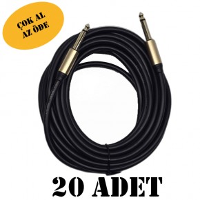 20 ADET Chester 3 Metre 6.3mm Gitar Jak Kablosu - Yüksek Kaliteli Enstrüman ve Amfi Ses Bağlantı Kablosu