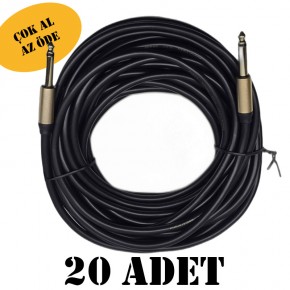 20 ADET Chester 10 Metre 6.3mm Gitar Jak Kablosu - Profesyonel Sahne Tipi Enstrüman ve Amfi Ses Kablosu
