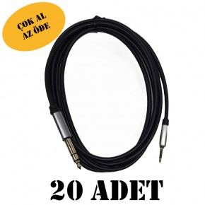 20 ADET 1.8 Metre 6.3mm Stereo to 3.5mm Stereo Ses Kablosu - Amfi ve Mikser Bağlantı Kablosu