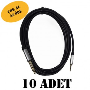 10 ADET 1.8 Metre 6.3mm Stereo to 3.5mm Stereo Ses Kablosu - Amfi ve Mikser Bağlantı Kablosu