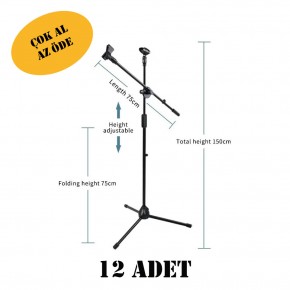 12 ADET Chester Profesyonel Mikrofon Sehpası Boomlu Ayarlanabilir T Tipi Sahne Stüdyo Mikrofon Standı