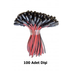 100 Adet DC Kablolu Dişi Soket - Kamera ve LED İçin 12V Power Jack Besleme Ucu